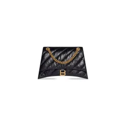Borsa Crush Con Catena Media Trapuntata da Donna in Nero
