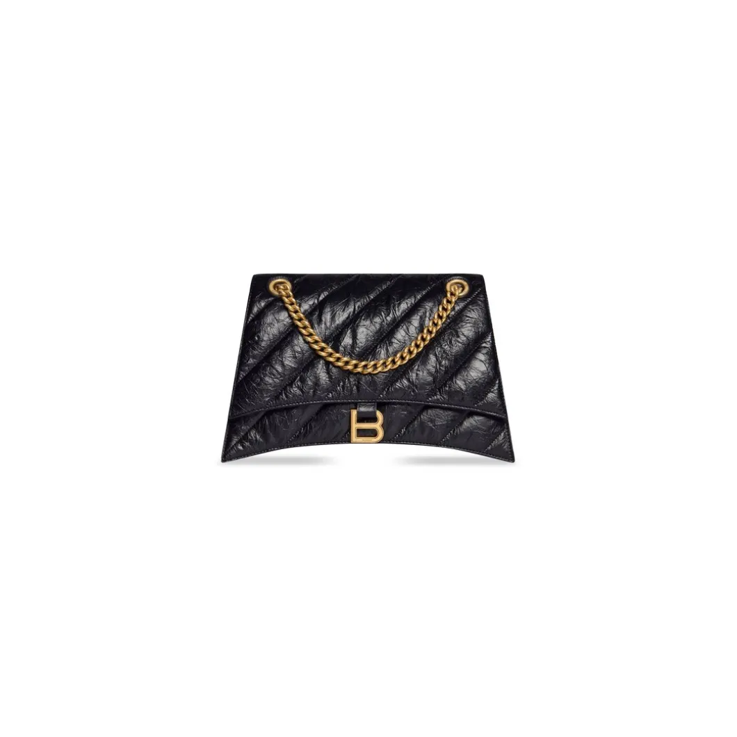 Borsa Crush Con Catena Media Trapuntata da Donna in Nero