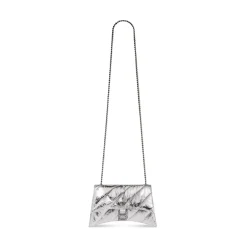 Borsa Crush Con Catena Xs Trapuntata E Metallizzata da Donna in Argento