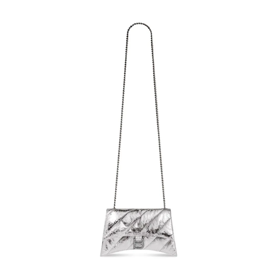 Borsa Crush Con Catena Xs Trapuntata E Metallizzata da Donna in Argento