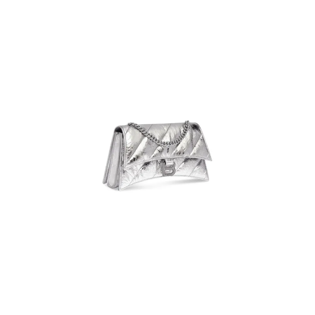 Borsa Crush Con Catena Xs Trapuntata E Metallizzata da Donna in Argento