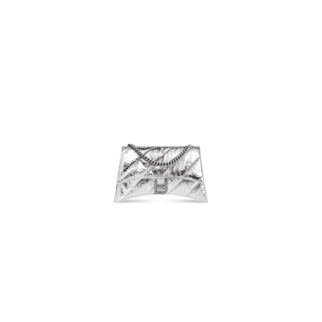 Borsa Crush Con Catena Xs Trapuntata E Metallizzata da Donna in Argento