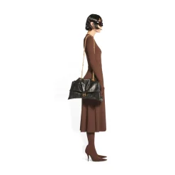 Borsa Crush Grande Con Catena da Donna in Nero