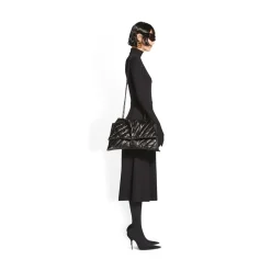 Borsa Crush Large Bag Trapuntata Con Catena da Donna in Nero