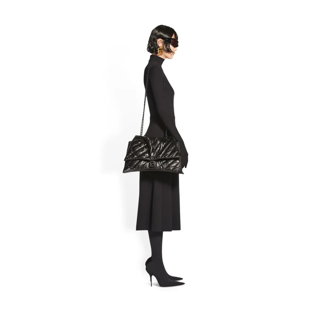 Borsa Crush Large Bag Trapuntata Con Catena da Donna in Nero
