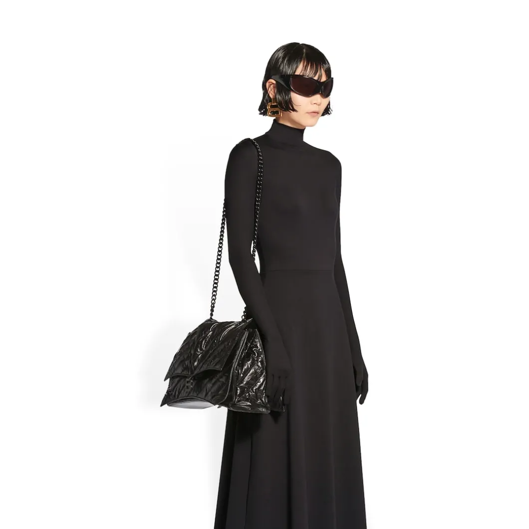 Borsa Crush Large Bag Trapuntata Con Catena da Donna in Nero