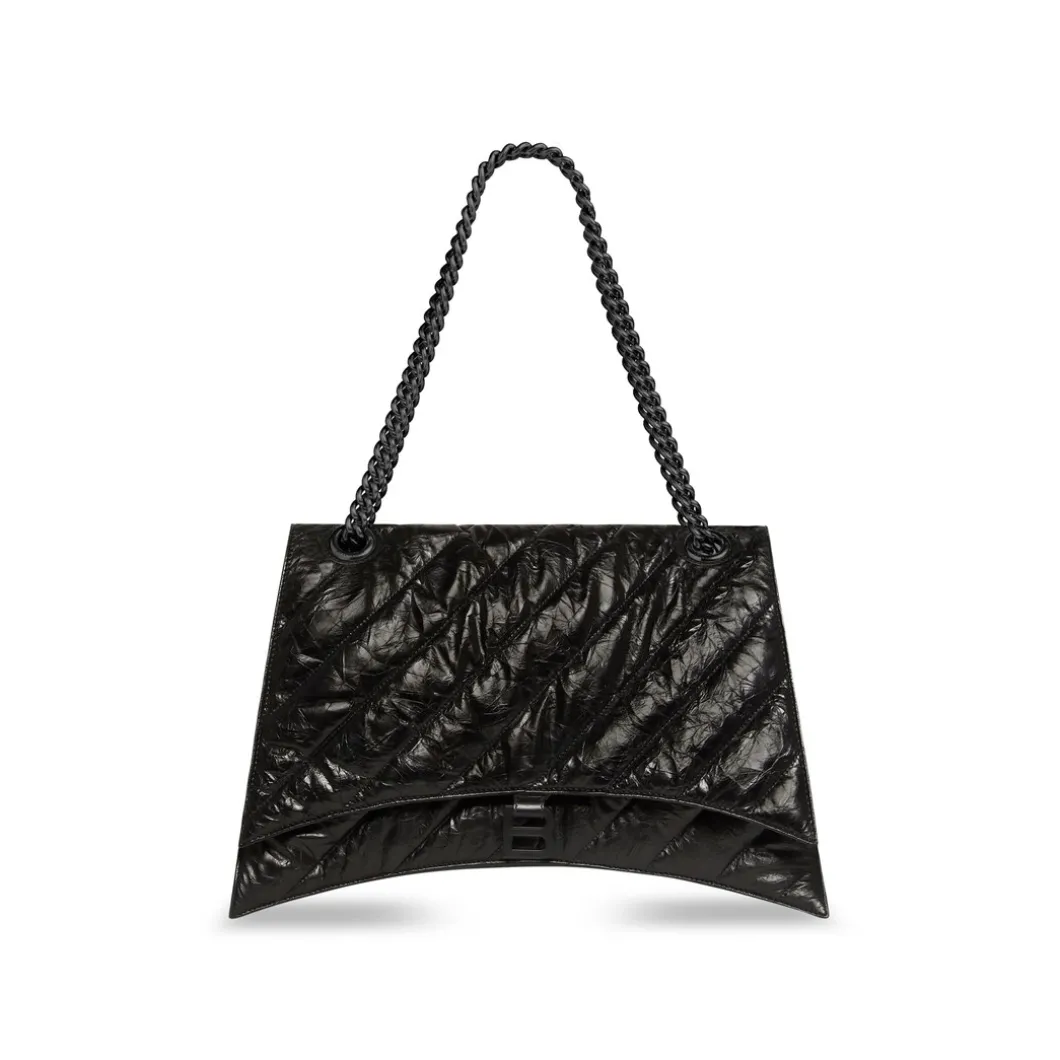 Borsa Crush Large Bag Trapuntata Con Catena da Donna in Nero