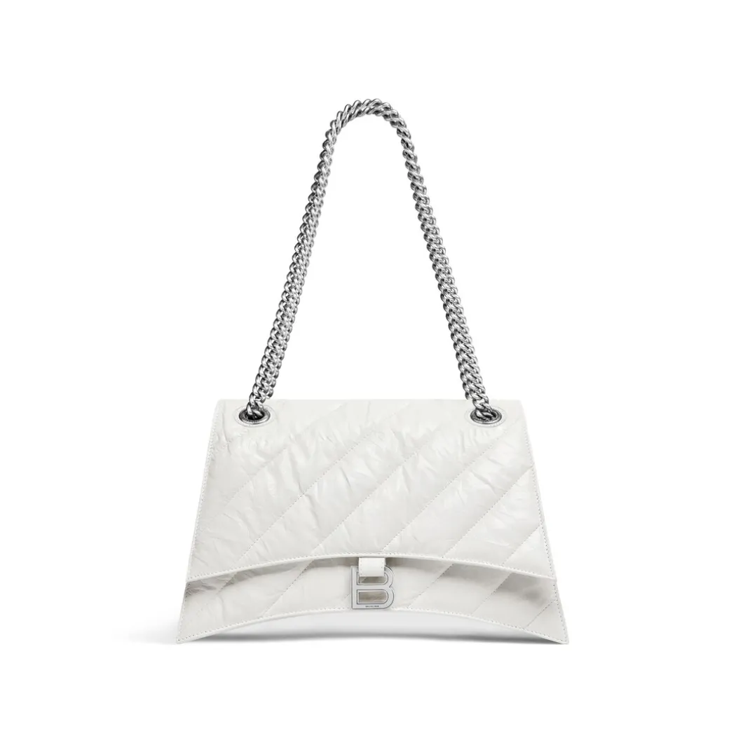 Borsa Crush Media Trapuntata Con Catena da Donna in Bianco Ottico