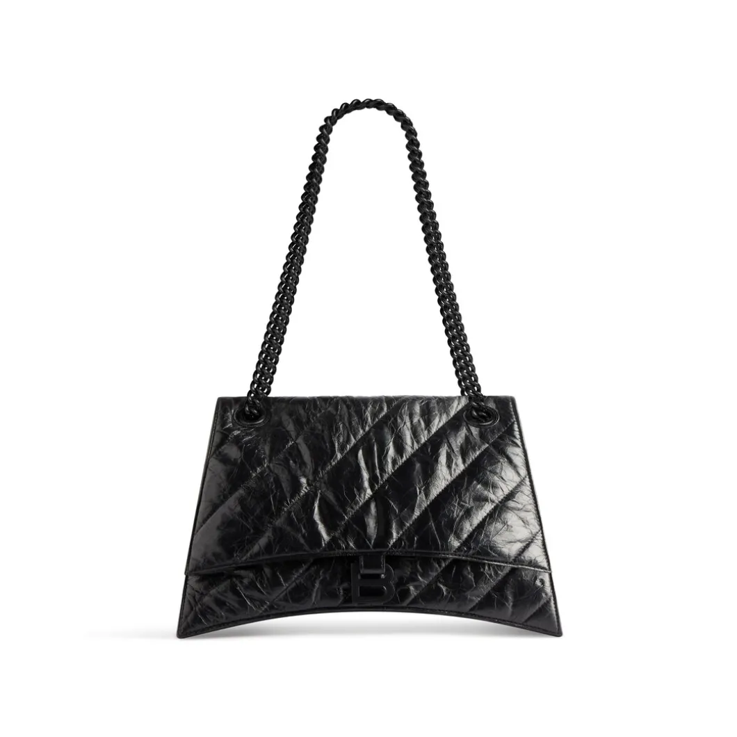 Borsa Crush Media Trapuntata Con Catena da Donna in Nero