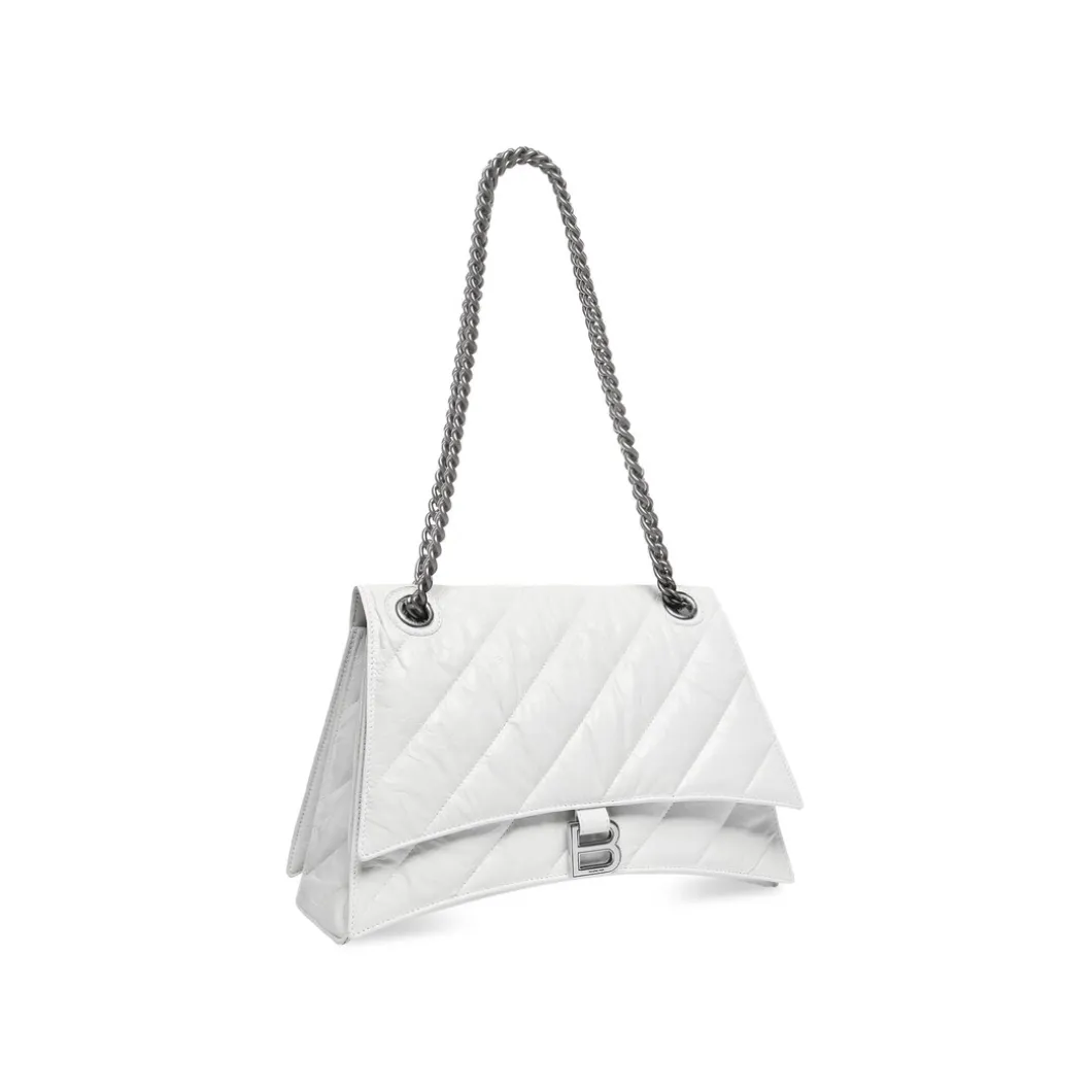 Borsa Crush Media Trapuntata Con Catena da Donna in Bianco Ottico