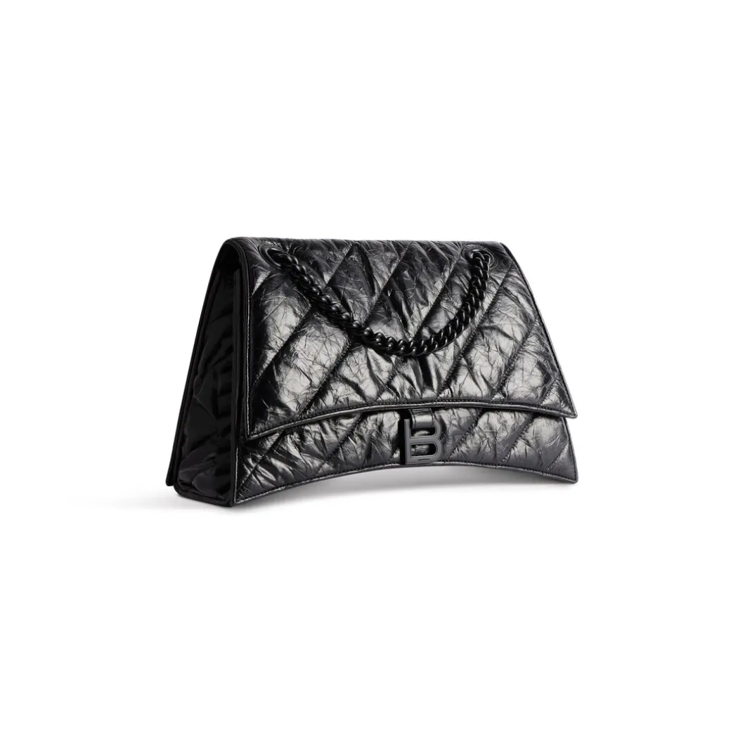 Borsa Crush Media Trapuntata Con Catena da Donna in Nero