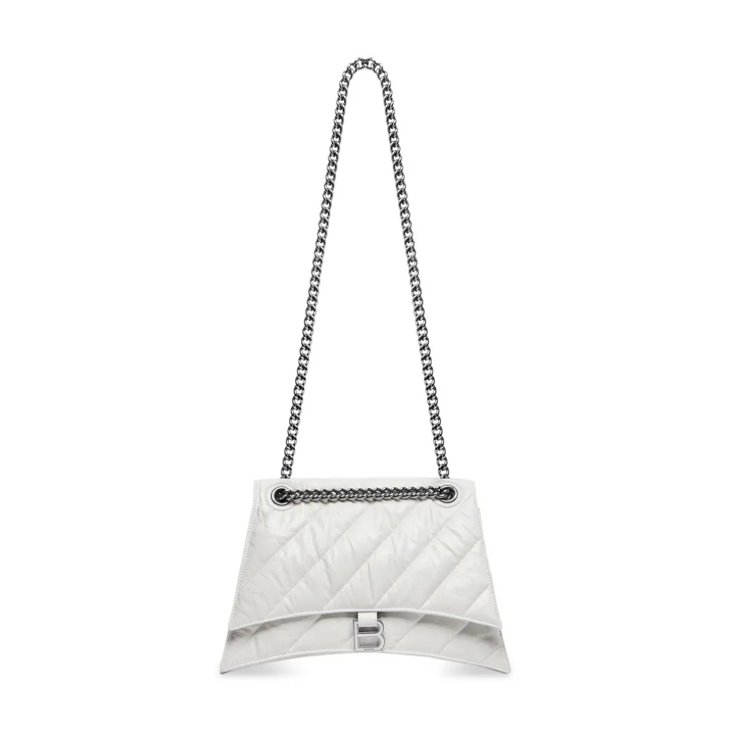 Borsa Crush Media Trapuntata Con Catena da Donna in Bianco Ottico