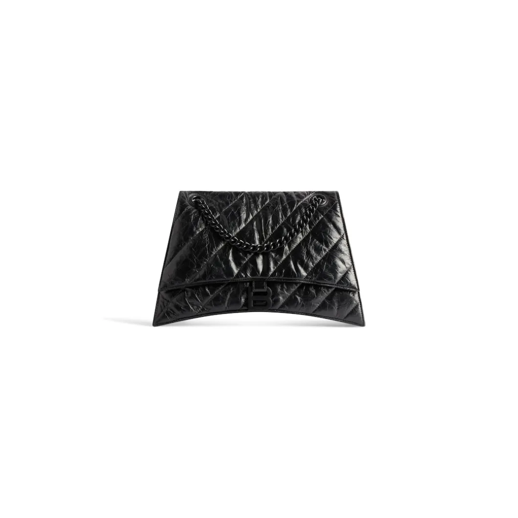 Borsa Crush Media Trapuntata Con Catena da Donna in Nero