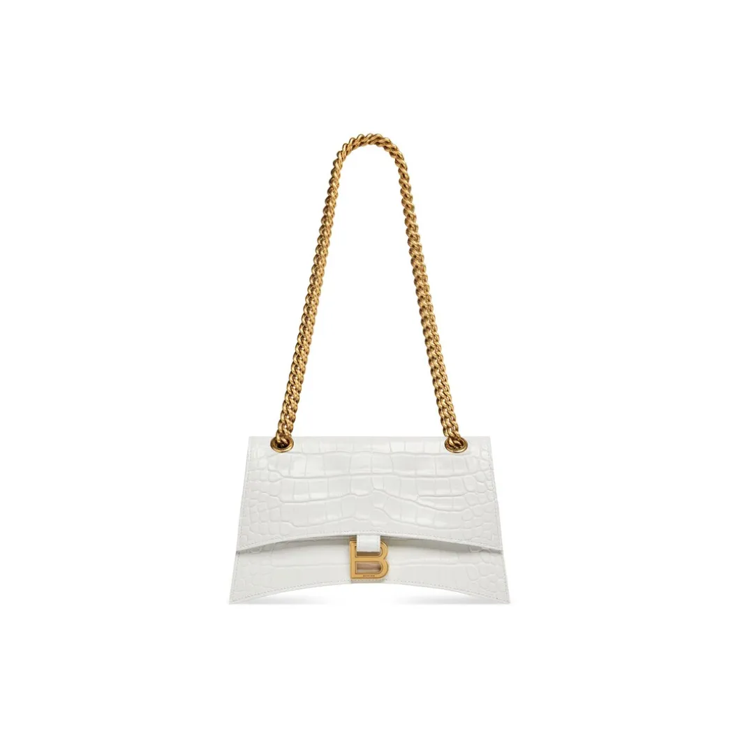 Borsa Crush Piccola Con Catena Con Lavorazione Coccodrillo da Donna in Bianco Ottico