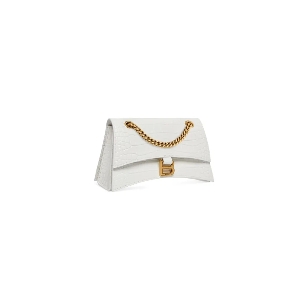 Borsa Crush Piccola Con Catena Con Lavorazione Coccodrillo da Donna in Bianco Ottico