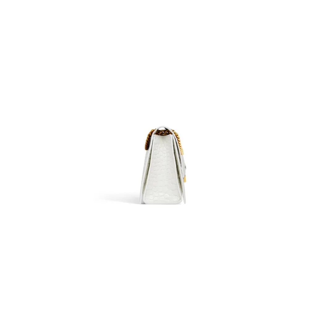Borsa Crush Piccola Con Catena Con Lavorazione Coccodrillo da Donna in Bianco Ottico