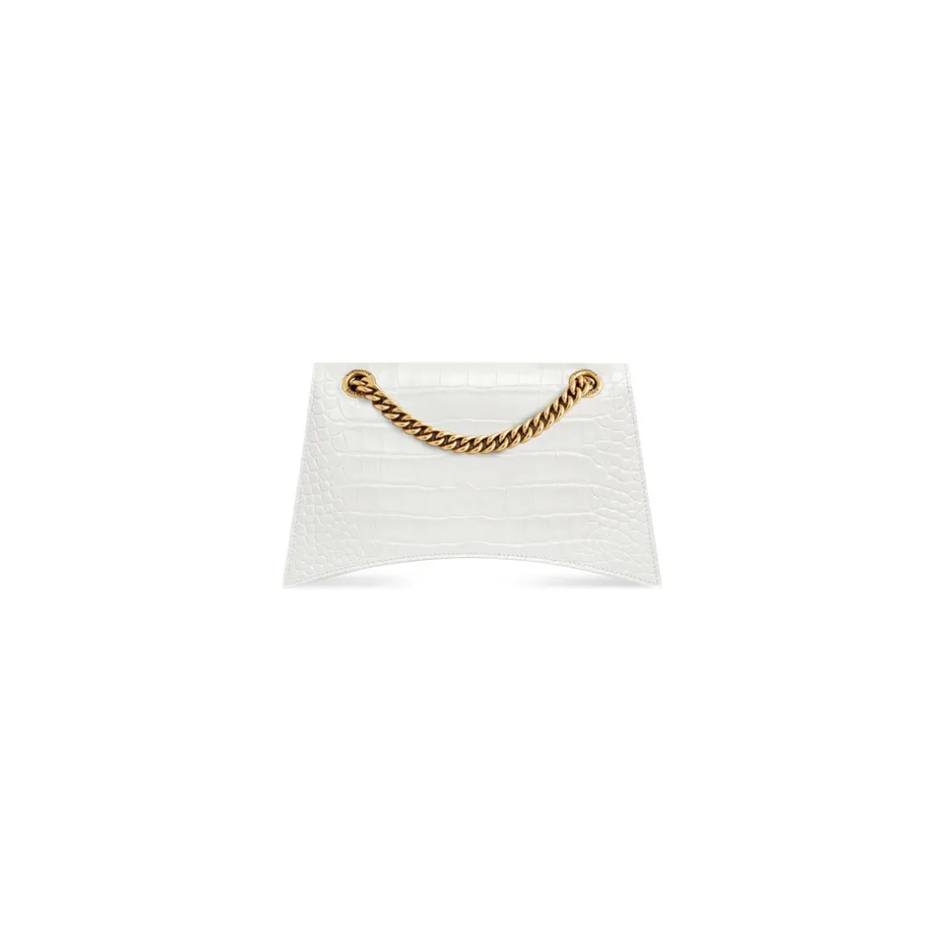 Borsa Crush Piccola Con Catena Con Lavorazione Coccodrillo da Donna in Bianco Ottico