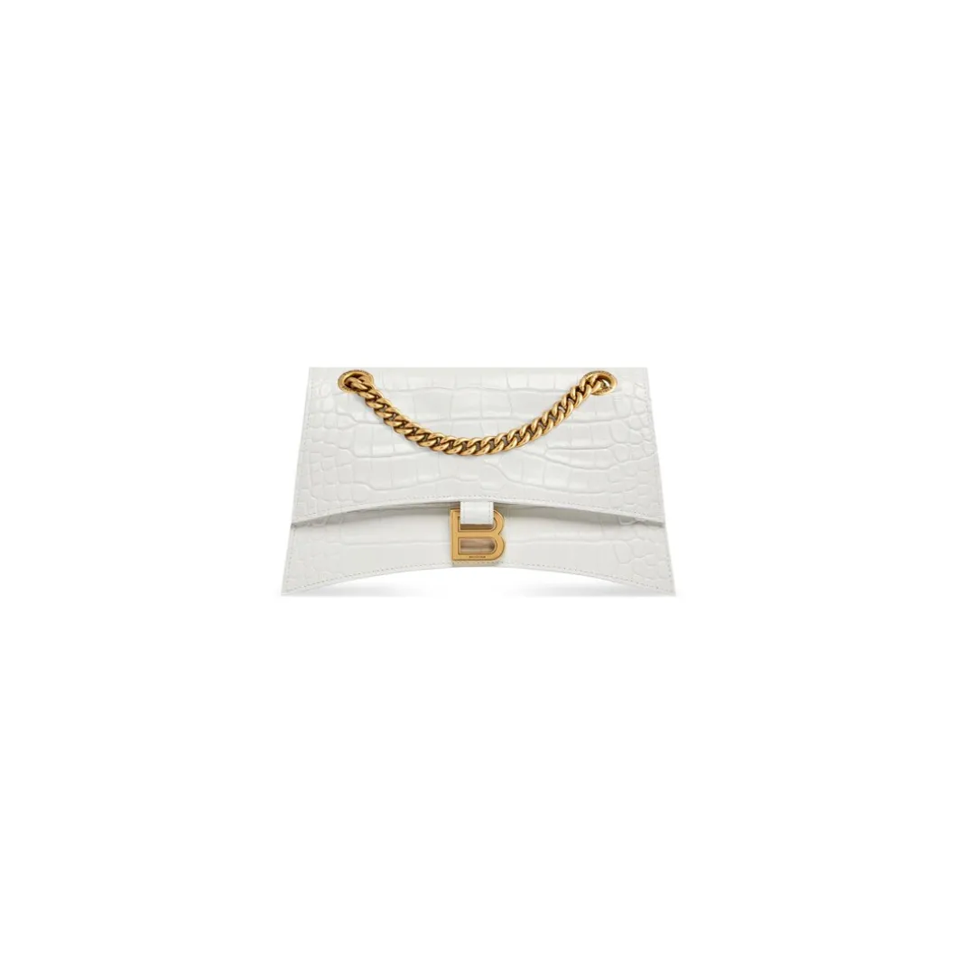 Borsa Crush Piccola Con Catena Con Lavorazione Coccodrillo da Donna in Bianco Ottico