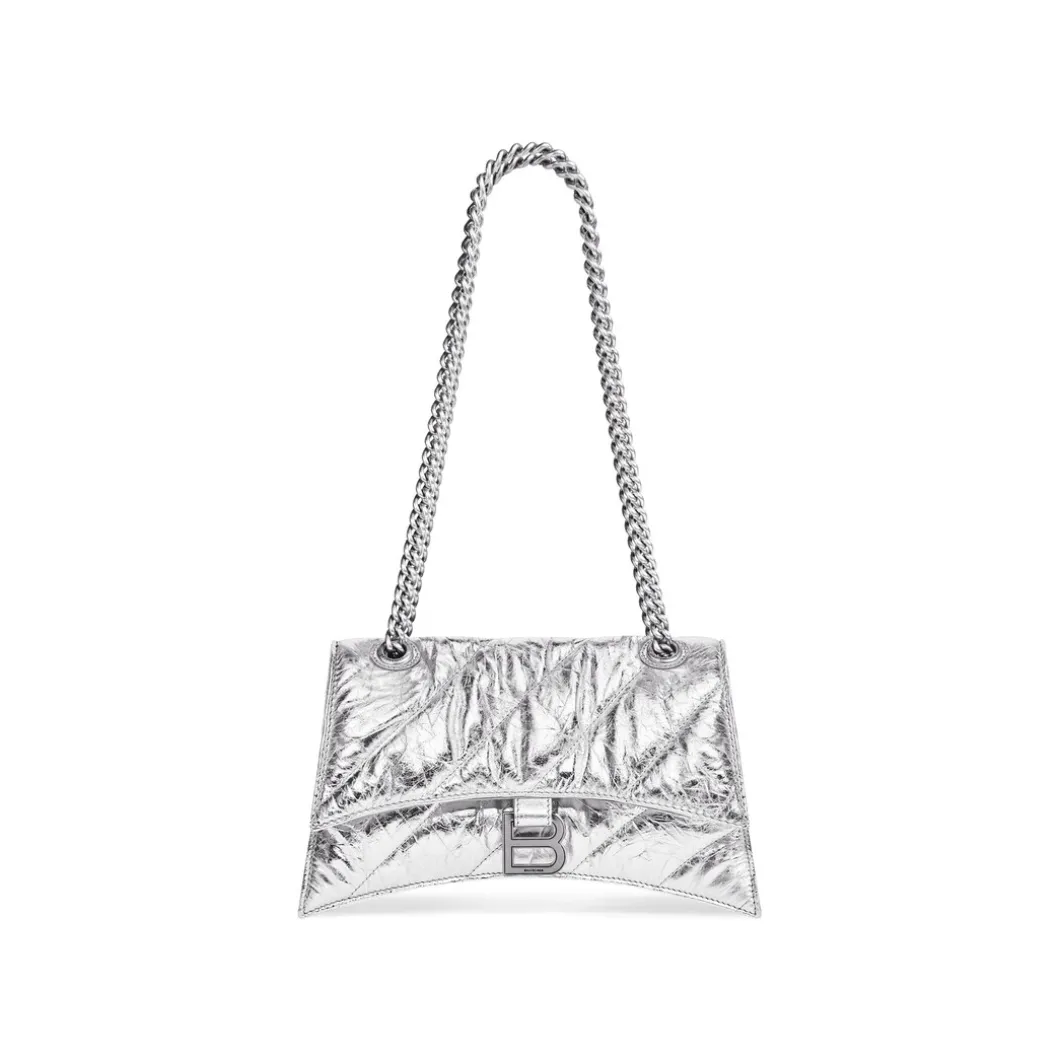 Borsa Crush Piccola Trapuntata E Metallizzata Con Catena da Donna in Argento