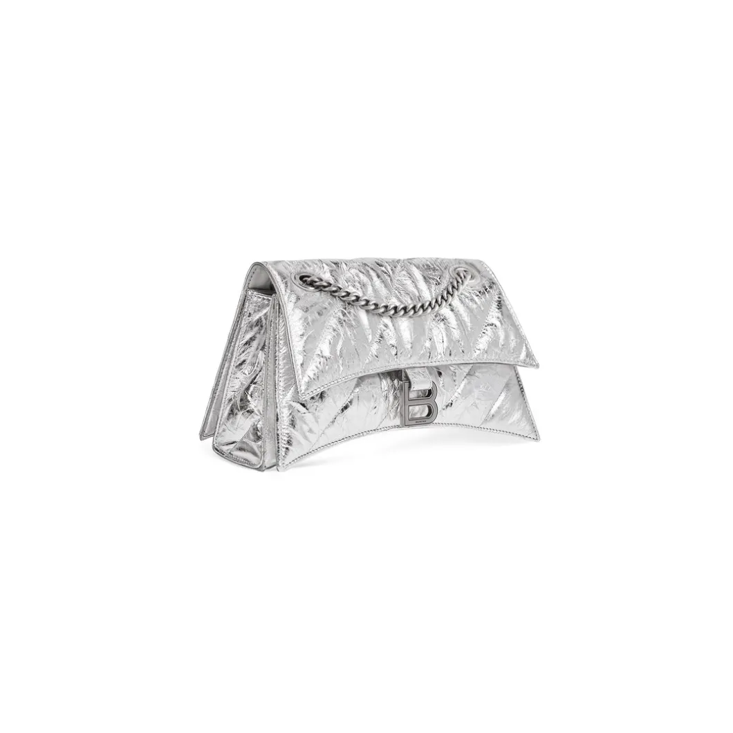 Borsa Crush Piccola Trapuntata E Metallizzata Con Catena da Donna in Argento