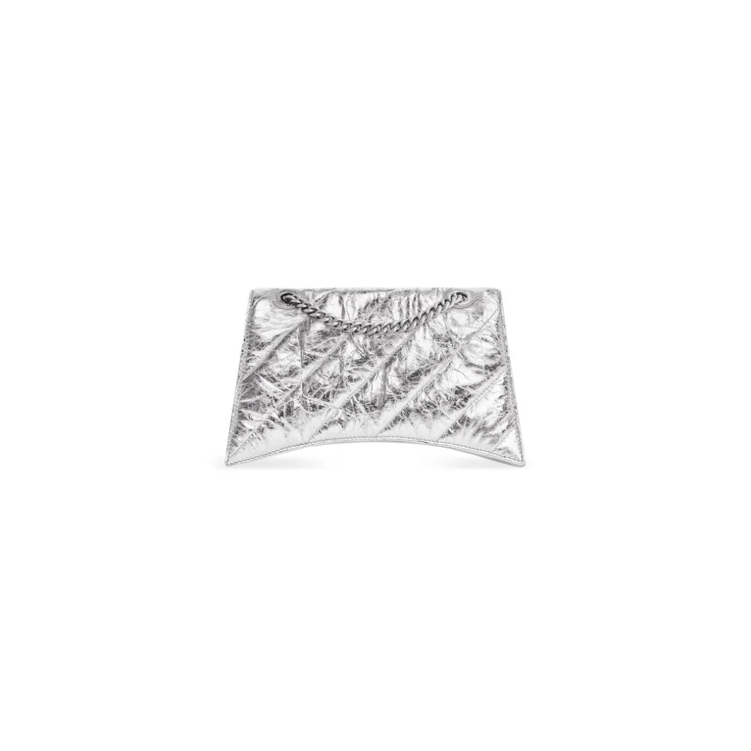 Borsa Crush Piccola Trapuntata E Metallizzata Con Catena da Donna in Argento