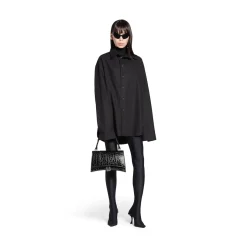 Borsa Hourglass Hinge Media Con Lavorazione Coccodrillo da Donna in Nero