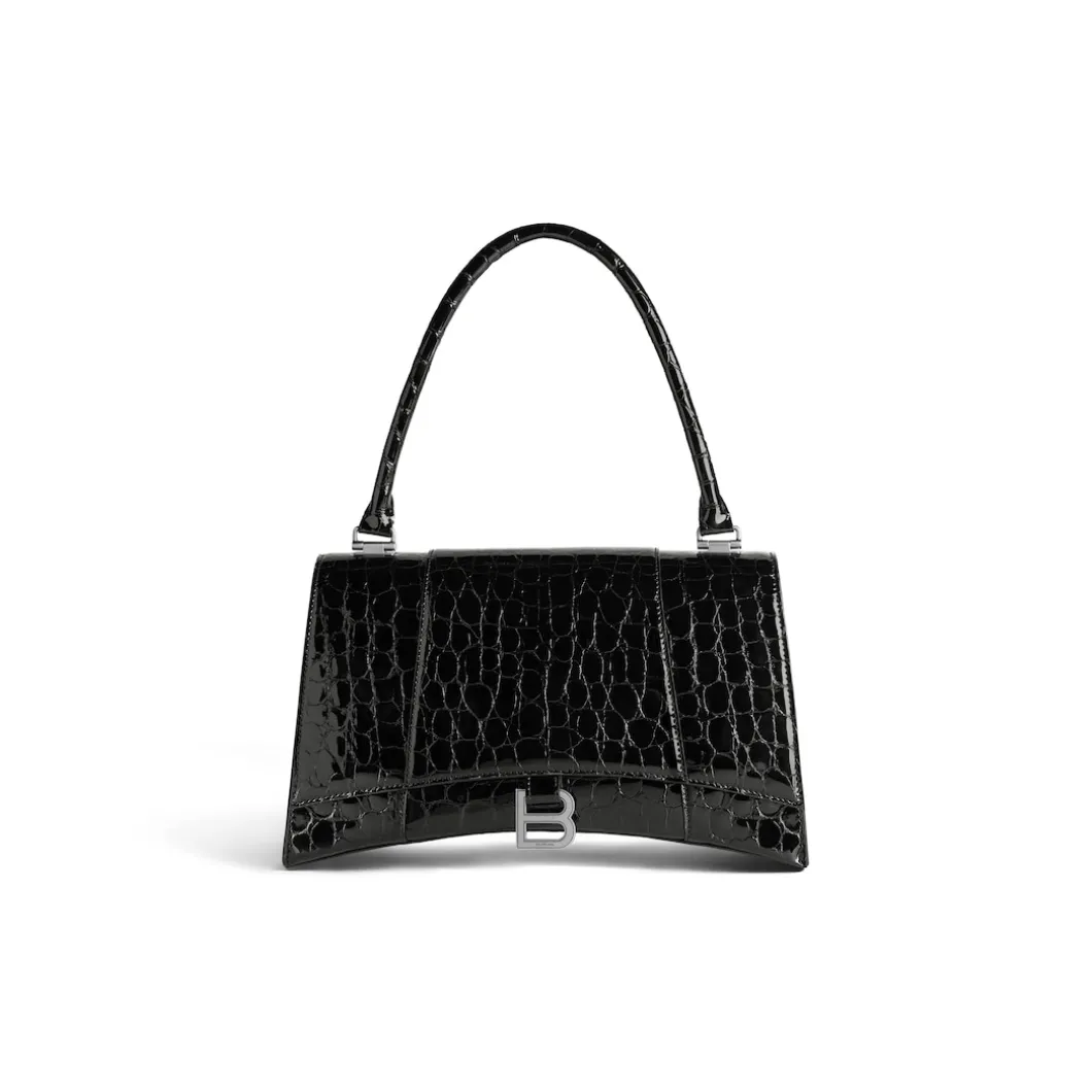 Borsa Hourglass Hinge Media Con Lavorazione Coccodrillo da Donna in Nero