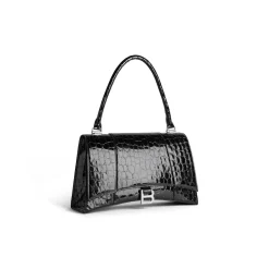 Borsa Hourglass Hinge Media Con Lavorazione Coccodrillo da Donna in Nero