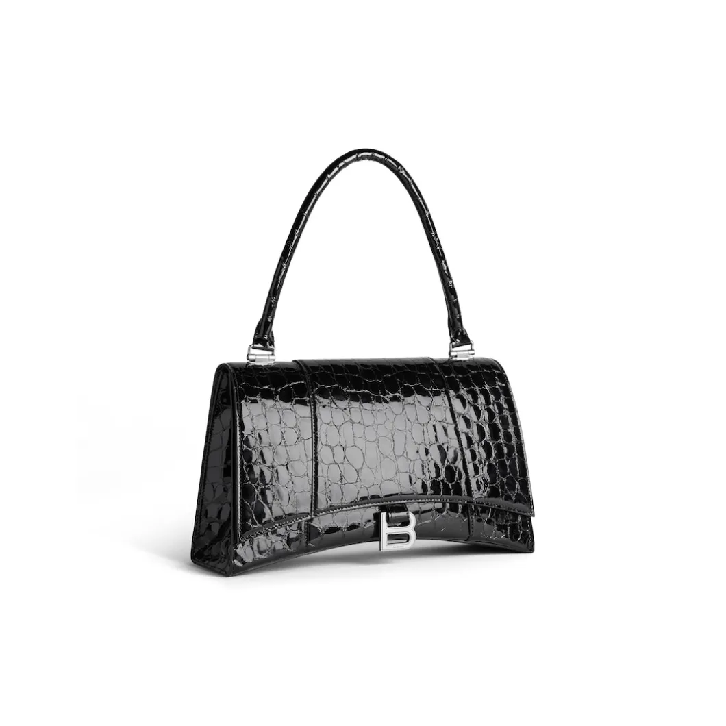 Borsa Hourglass Hinge Media Con Lavorazione Coccodrillo da Donna in Nero