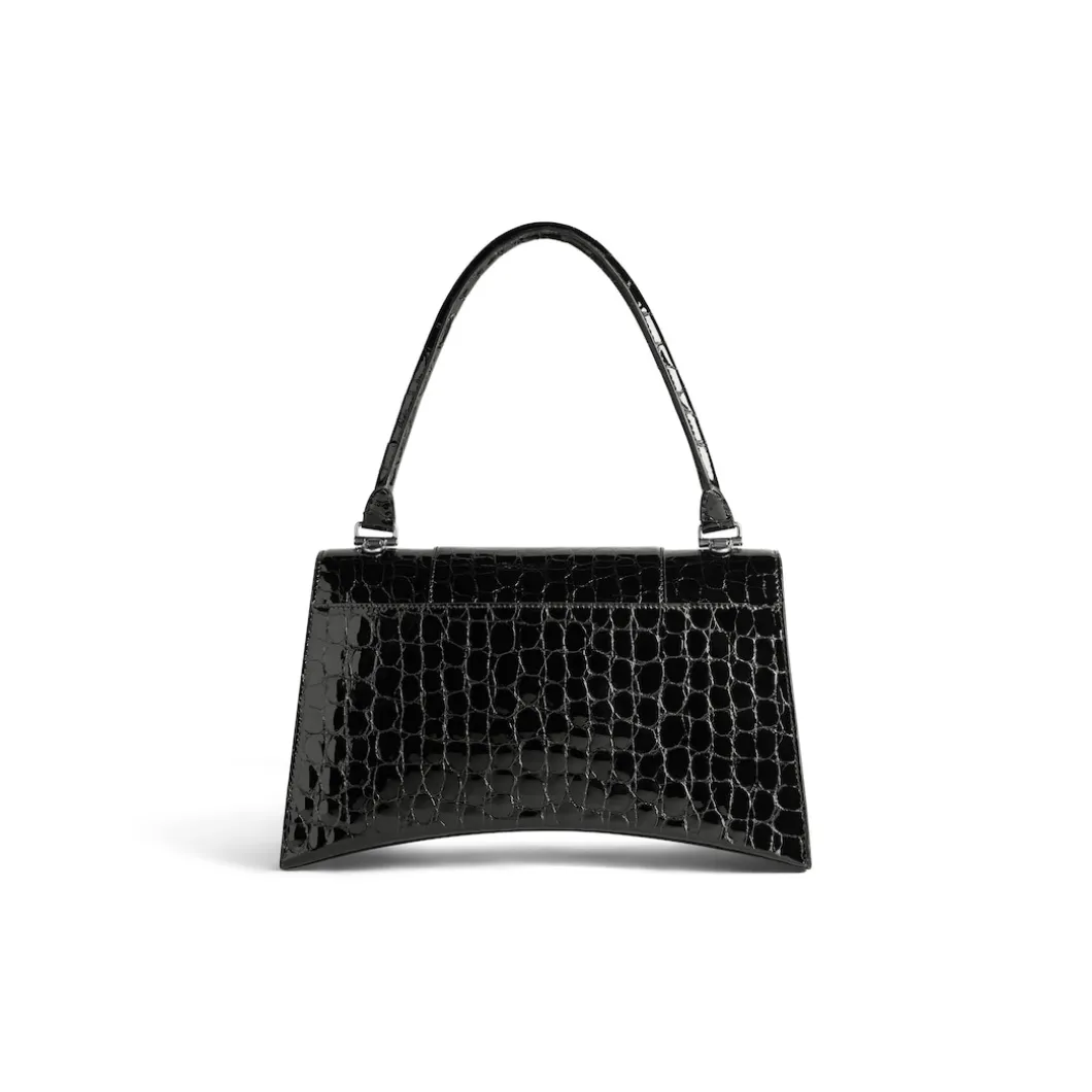 Borsa Hourglass Hinge Media Con Lavorazione Coccodrillo da Donna in Nero