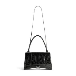 Borsa Hourglass Hinge Media Con Lavorazione Coccodrillo da Donna in Nero