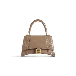 Borsa Hourglass Piccola Con Lavorazione Coccodrillo da Donna in Marrone Chiaro