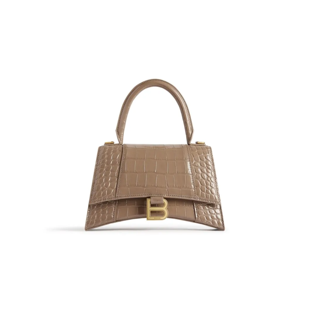 Borsa Hourglass Piccola Con Lavorazione Coccodrillo da Donna in Marrone Chiaro