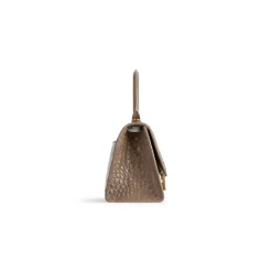 Borsa Hourglass Piccola Con Lavorazione Coccodrillo da Donna in Marrone Chiaro