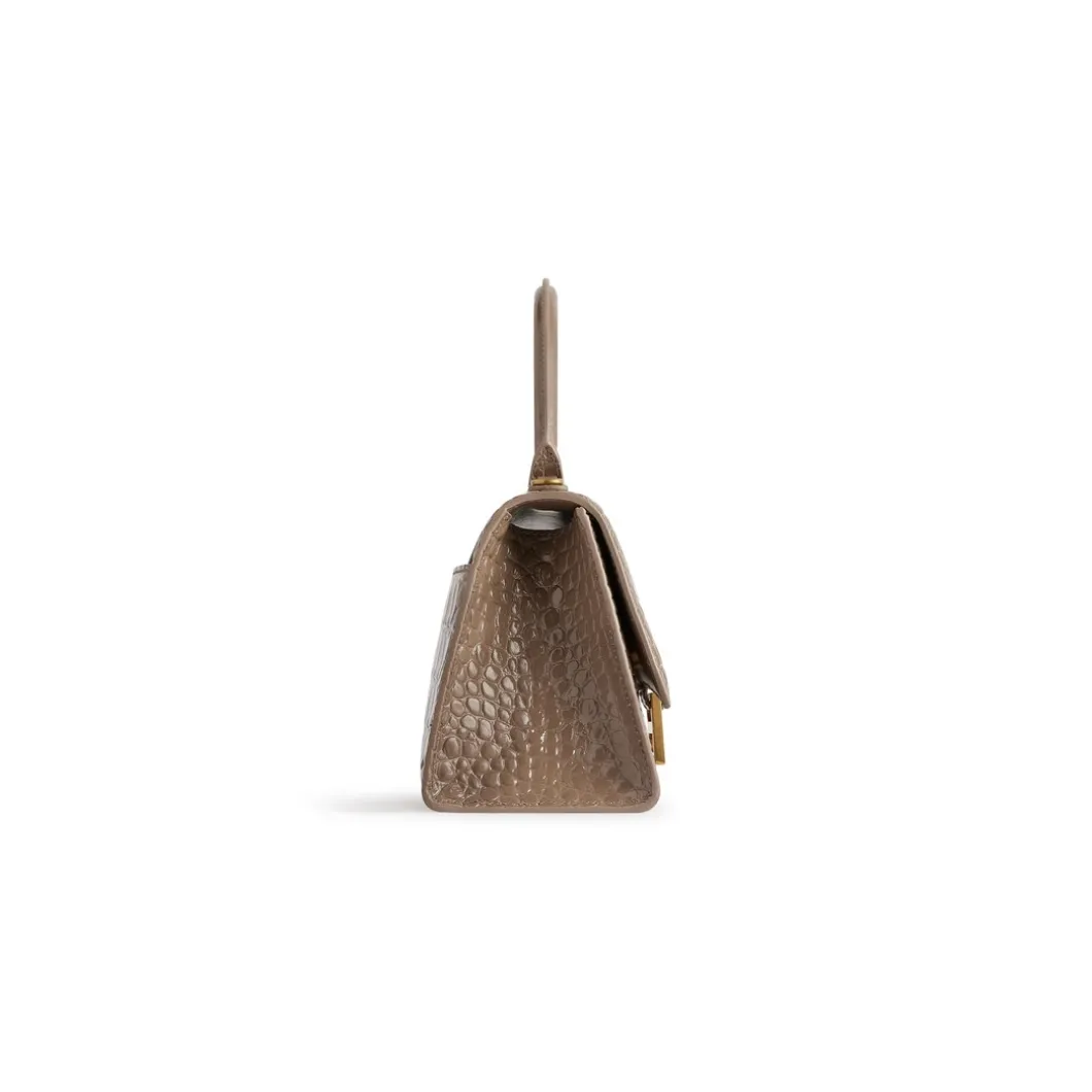Borsa Hourglass Piccola Con Lavorazione Coccodrillo da Donna in Marrone Chiaro