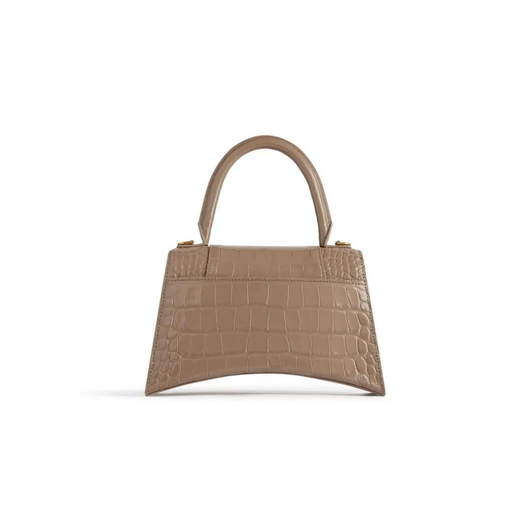 Borsa Hourglass Piccola Con Lavorazione Coccodrillo da Donna in Marrone Chiaro