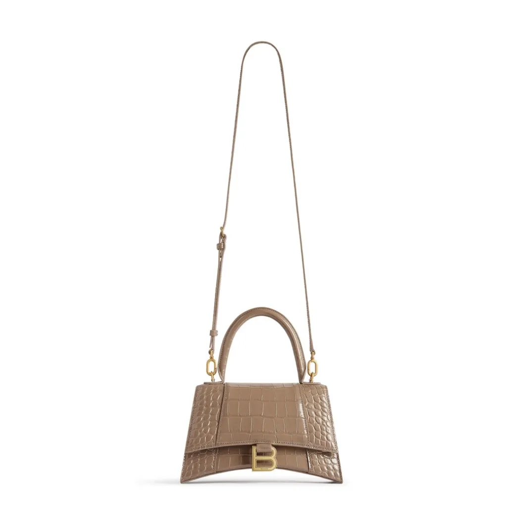 Borsa Hourglass Piccola Con Lavorazione Coccodrillo da Donna in Marrone Chiaro