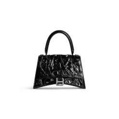 Borsa Hourglass Piccola Effetto Stropicciato da Donna in Nero