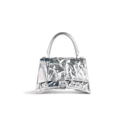 Borsa Hourglass Piccola Effetto Stropicciato da Donna in Argento