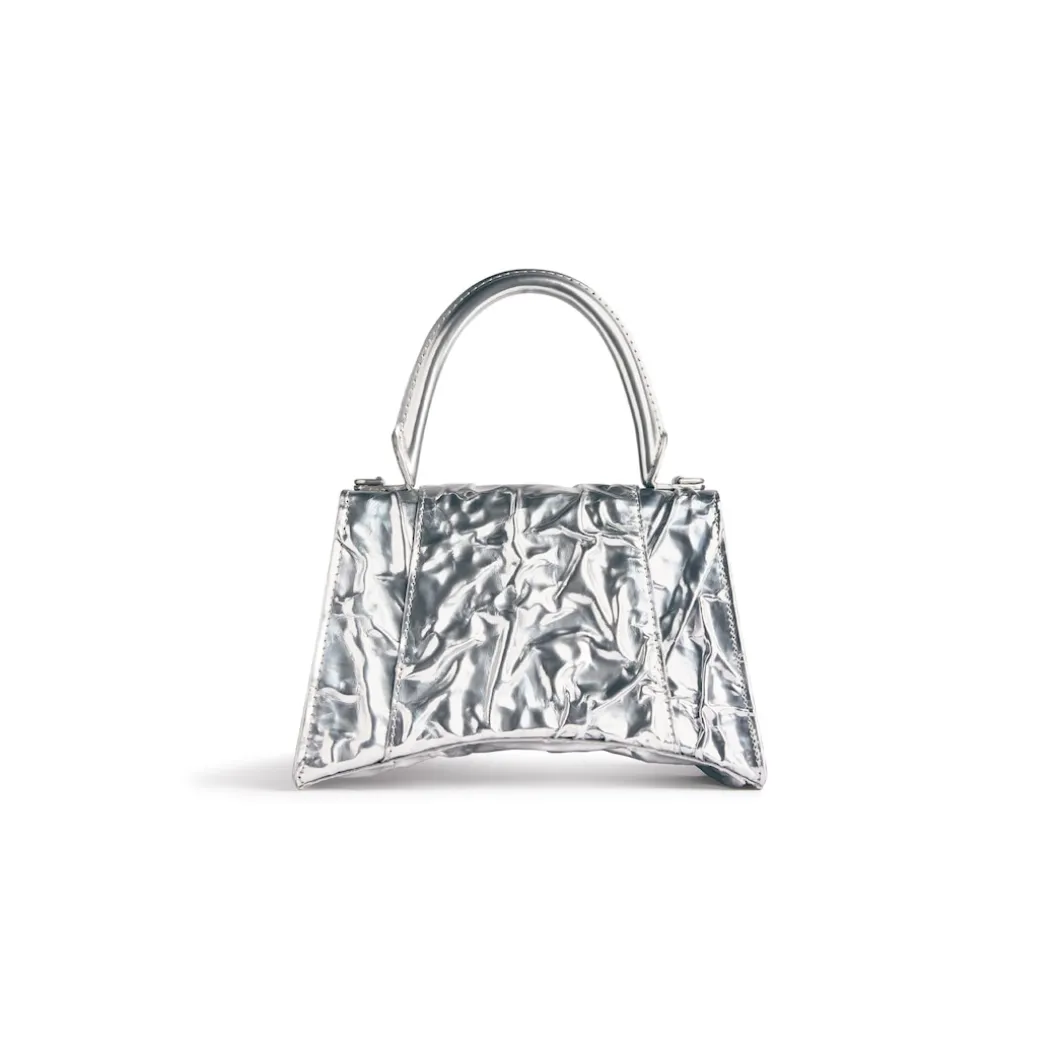 Borsa Hourglass Piccola Effetto Stropicciato da Donna in Argento