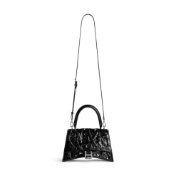 Borsa Hourglass Piccola Effetto Stropicciato da Donna in Nero