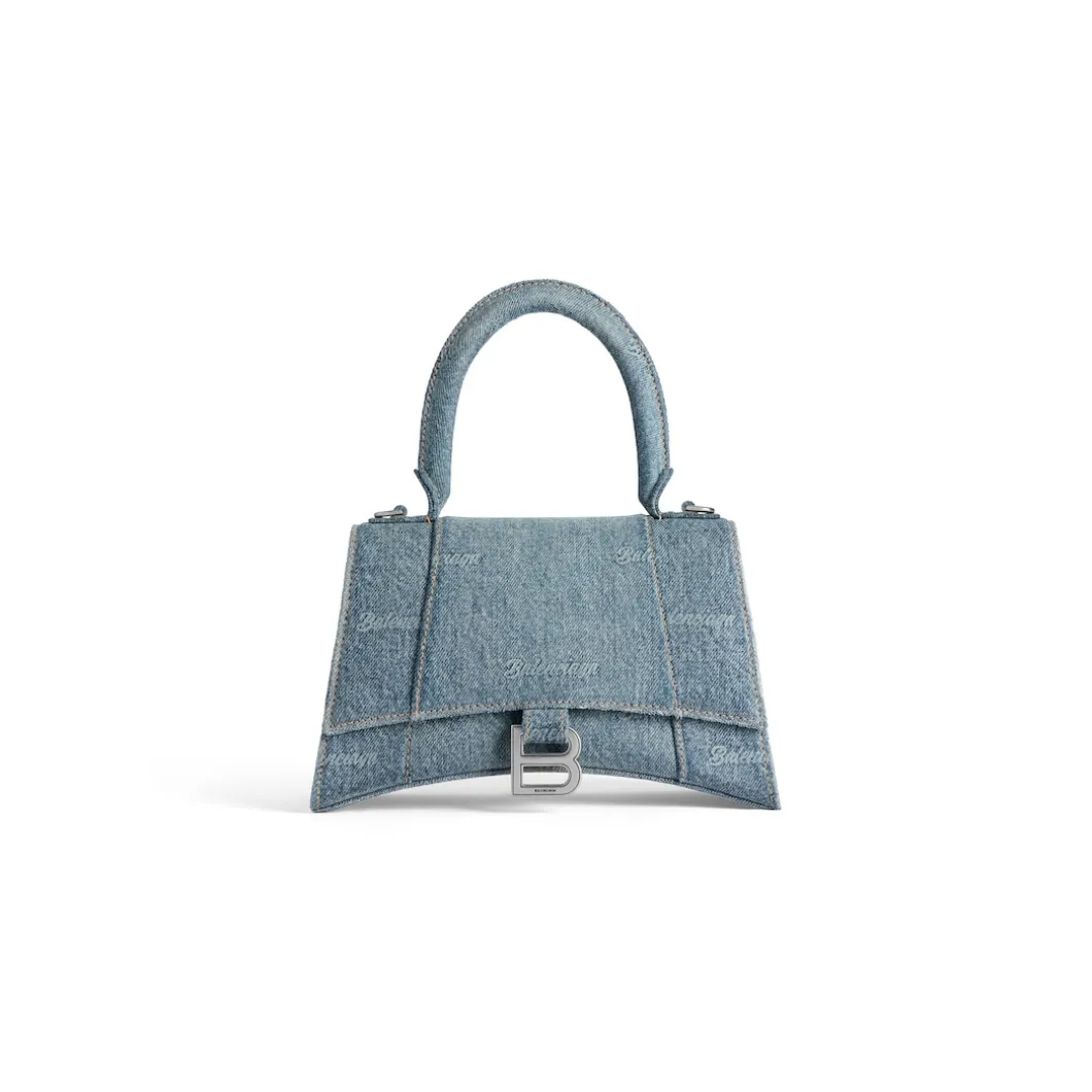 Borsa Hourglass Piccola In Denim Girly Allover da Donna in Azzurro