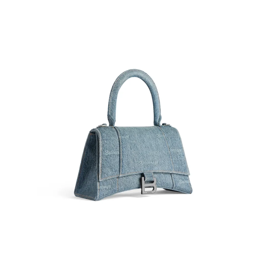 Borsa Hourglass Piccola In Denim Girly Allover da Donna in Azzurro