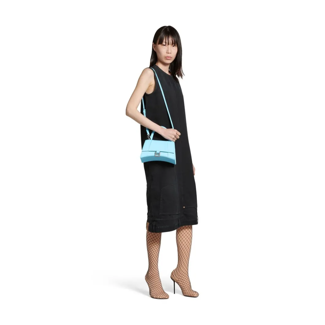 Borsa Hourglass Piccola In Vitello Box da Donna in Blu
