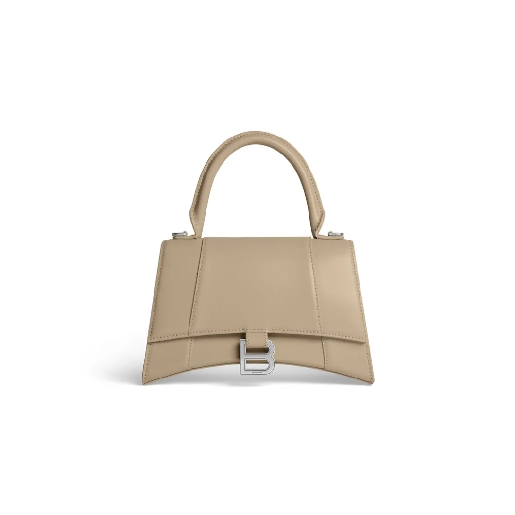 Borsa Hourglass Piccola In Vitello Box da Donna in Beige