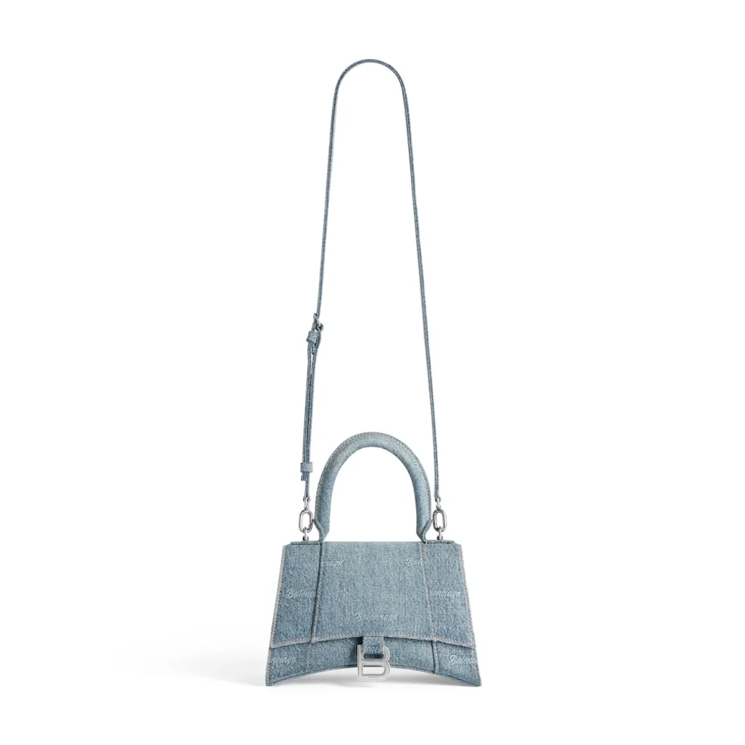 Borsa Hourglass Piccola In Denim Girly Allover da Donna in Azzurro