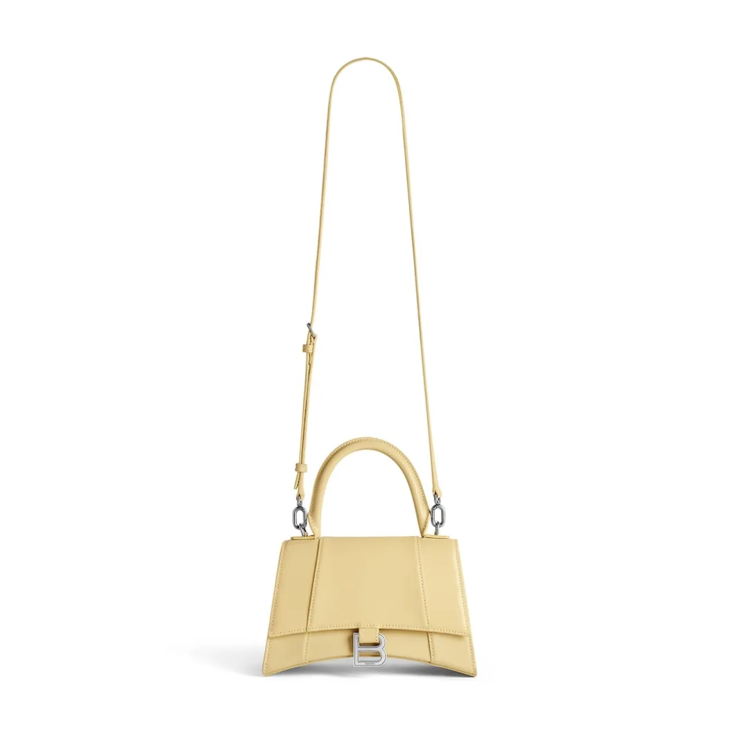 Borsa Hourglass Piccola In Vitello Box da Donna in Giallo Chiaro