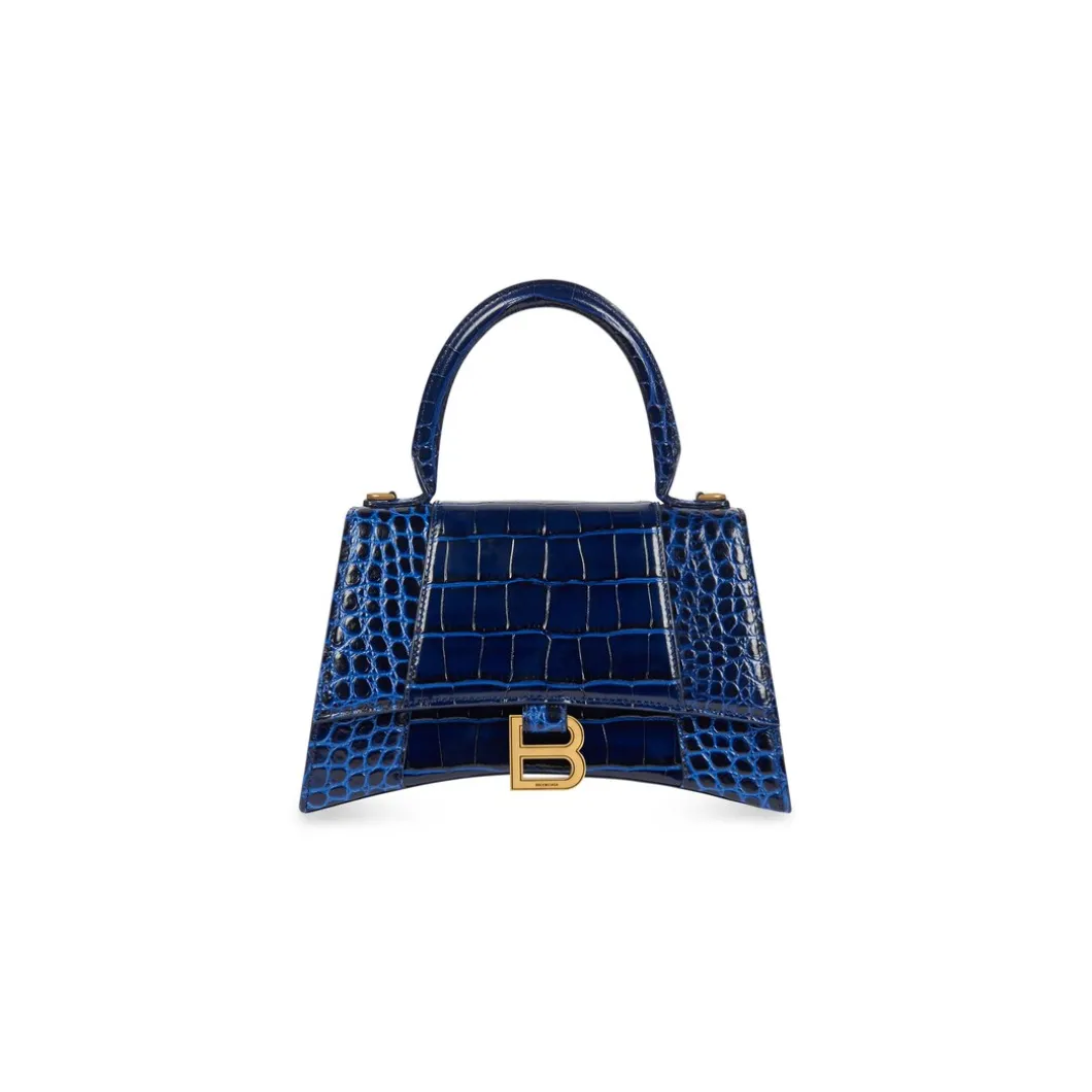 Borsa Hourglass Small Con Lavorazione Coccodrillo da Donna in Blu