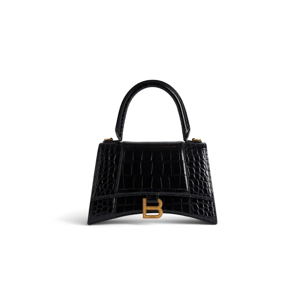 Borsa Hourglass Small Con Lavorazione Coccodrillo da Donna in Nero