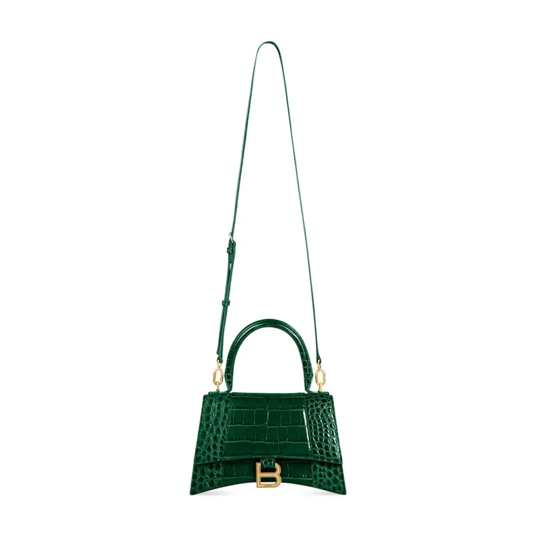 Borsa Hourglass Small Con Lavorazione Coccodrillo da Donna in Verde